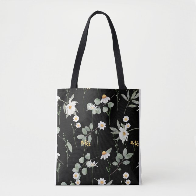 Botaniska blomman Mönster Black Tygkasse (Framsida)
