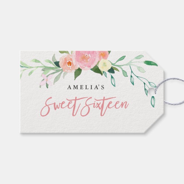 Botaniska Blommiga Akvarell Sweet 16 Etiketter (Framsidan (Horisontell))