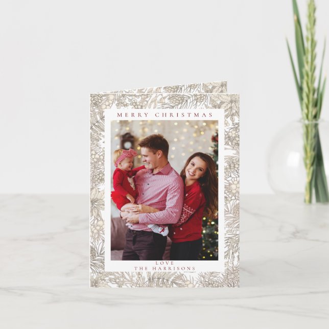 Botaniska Blommigt 1 foto Vit God jul Helgkort (Framsida)