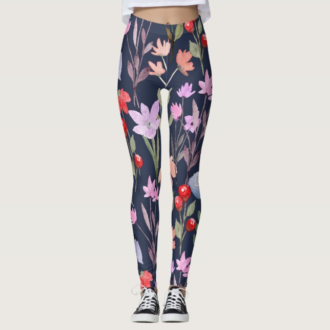 Botaniska blommigt vid Yta Mönster Mode Leggings (Framsida)