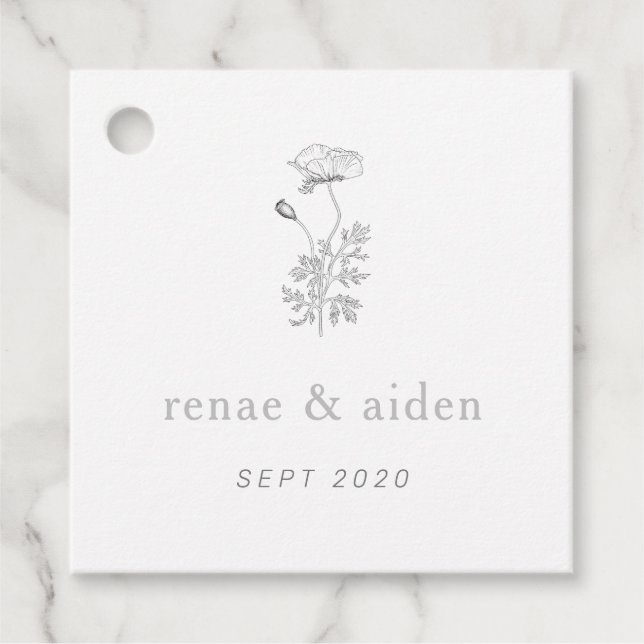 Botaniska Blommigten Bröllop märkre, Blommigt Gåvor Etiketter (Framsida)