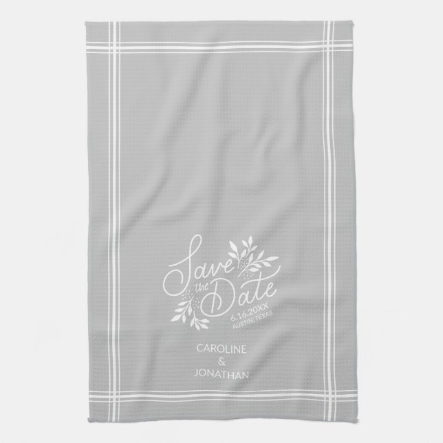Botaniska Blommigten Bröllop spara datum Hand ploc Kökshandduk (Vertikal)