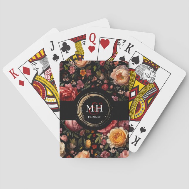 Botaniska Blommigten Dutch Baroque Bröllop Monogra Casinokort (Baksidan)