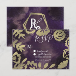 Botaniska Blommigten Garden Ro Guld Lila Bröllop Inbjudningar