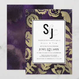 Botaniska Blommigten Garden Ro Guld Lila Bröllop Inbjudningar