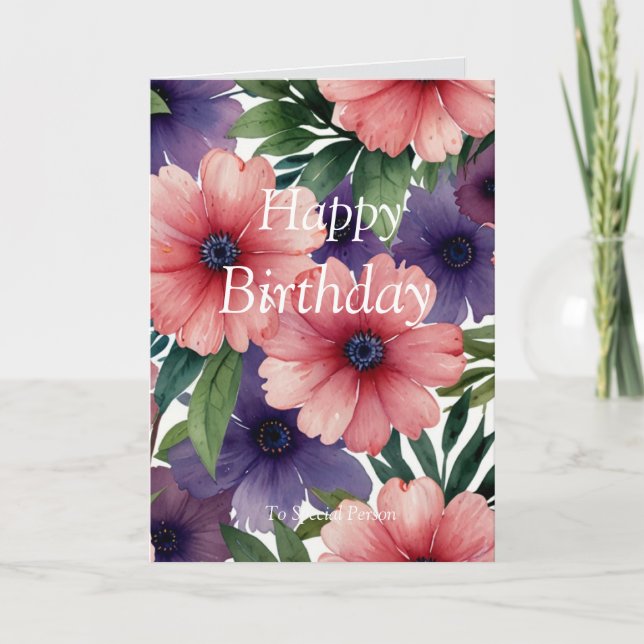 Botaniska Blommigten Grattis på födelsedagen Kort (Framsida)