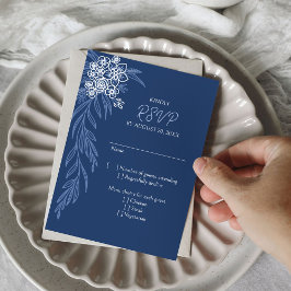 Botaniska Blommigten Navy Dusty Blue Bröllop OSA Kort