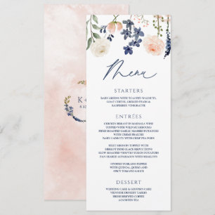 Botaniska Blommigten Peach & Blue Bröllop Wildblom Meny