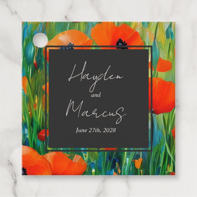 Botaniska Blommigten Poppy Bröllop Gåvor Etiketter (Framsida)