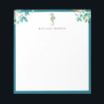 Botaniska Blommigten Seahorse Logotyp Blue Ram Anteckningsblock<br><div class="desc">Elegant vattenfärgsöns botaniska bouquets och havsbottnens logotyp med djuphavsblå ram,  personlig med namn,  anteckningsblock. Textteckensnittet stil och färg kan anpassas.</div>