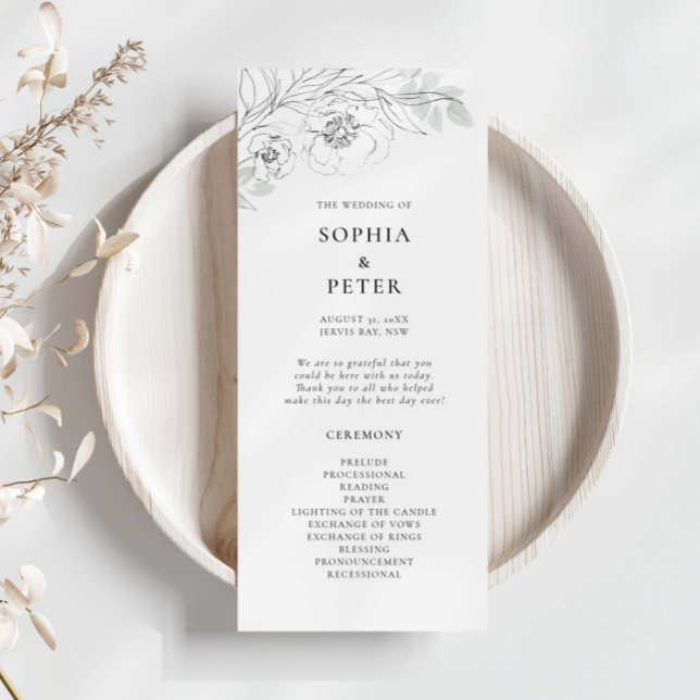 Botaniska Blommigten Sketch Bröllop Ceremony-progr (Skapare uppladdad)