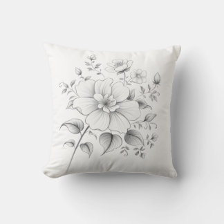Botaniska Blommigten Sketch Dekorativ kudde