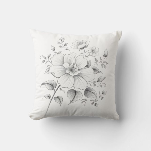 Botaniska Blommigten Sketch Dekorativ kudde (Framsida)