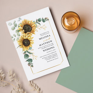 Botaniska Blommigten Solros Eucalyptus Bröllop Inbjudningar