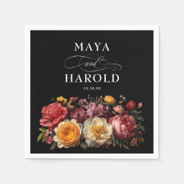 Botaniska Blommigten Svarta Moody Bröllop Pappersservett