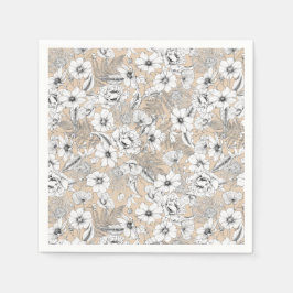 Botaniska blommigten teckning ferns tan beige pappersservett