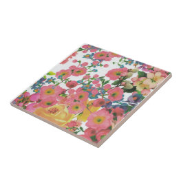 botaniska blommor av rosa-färgad Blommigt Kakelplatta