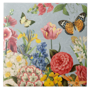 botaniska blommor för modern vintagemultl kakelplatta