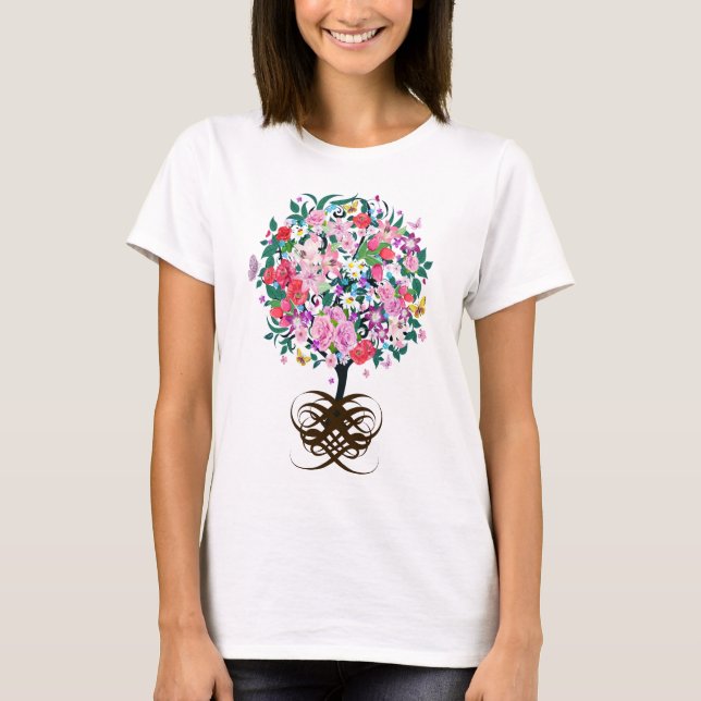 Botaniska blommor Heart Shape Swirls T Shirt (Framsida)