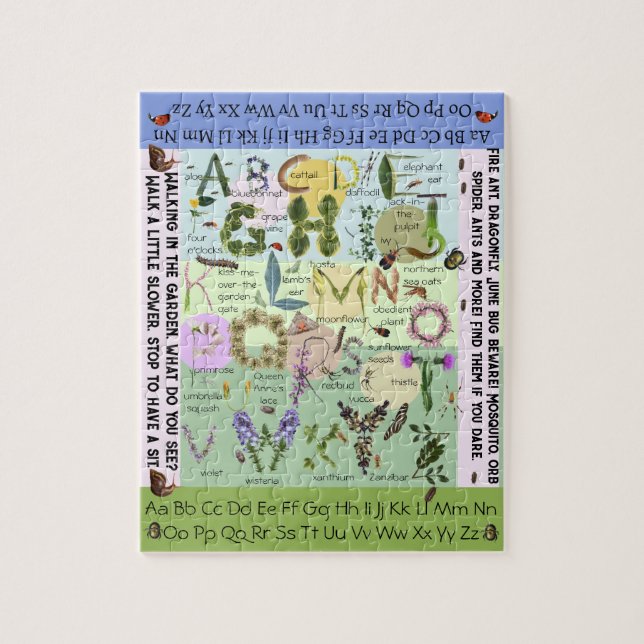 Botaniska blommor och Kryp ABC Alphabet Puzzle Pussel (Vertikal)