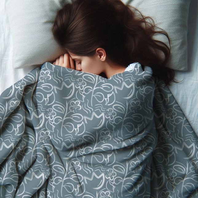 Botaniska blommor Slate Grått White Blommönster Fleecefilt (Skapare uppladdad)