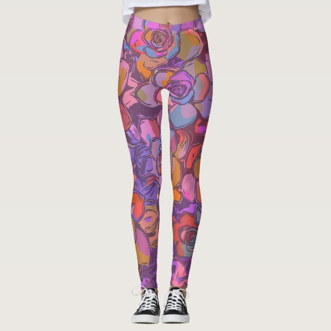 Botaniska blomningslampor Mönster vid Lila Leggings (Framsida)