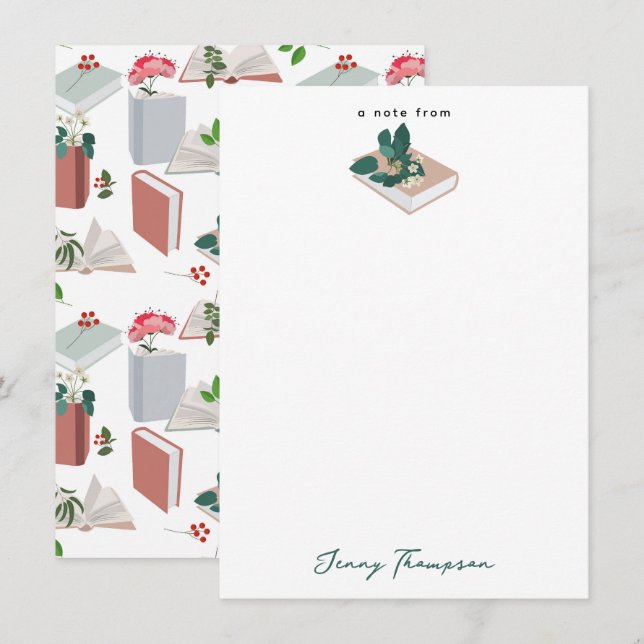 Botaniska böcker & biblioteksläsningsmönster anteckningskort (Fram/baksida)