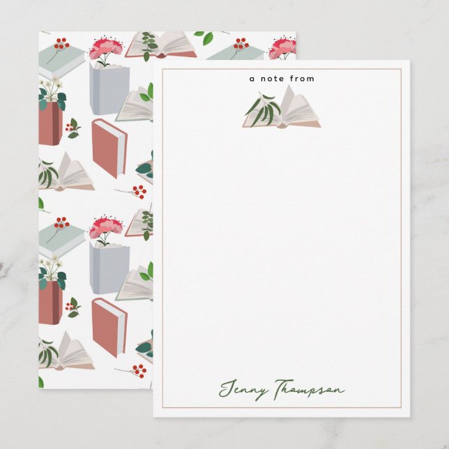Botaniska böcker & biblioteksläsningsmönster anteckningskort (Fram/baksida)