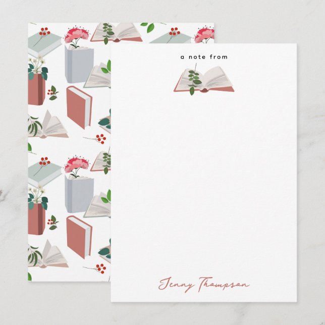 Botaniska böcker & Läsbiblioteks mönster Anteckningskort (Fram/baksida)