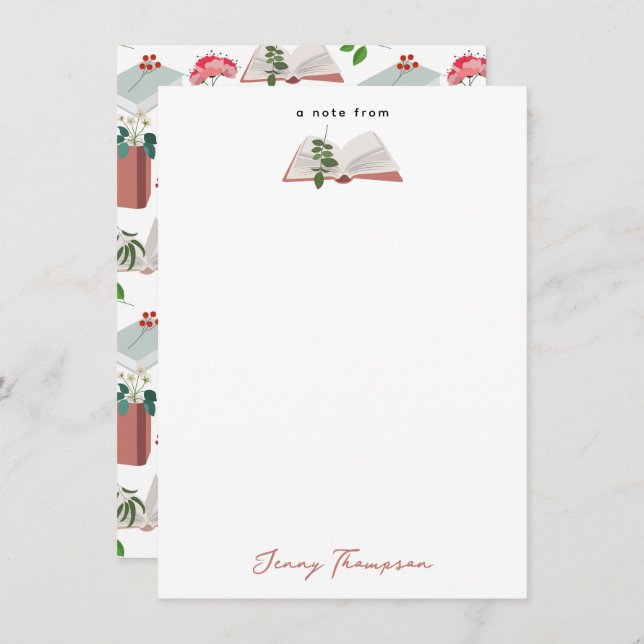 Botaniska böcker & mönster för biblioteksbok läsni anteckningskort (Fram/baksida)