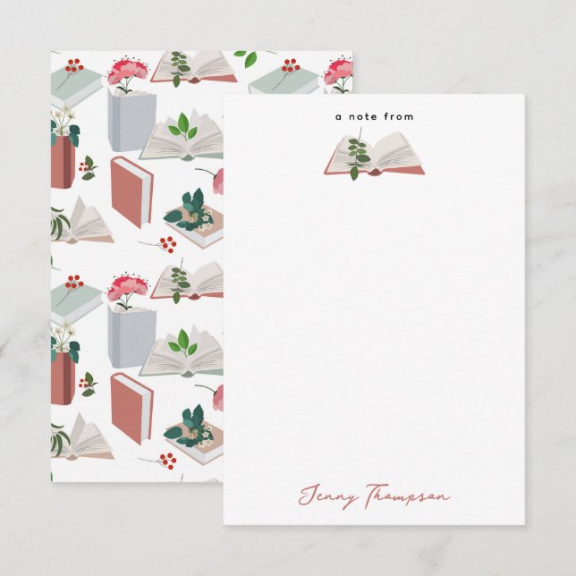 Botaniska böcker & mönster för biblioteksbok tack kort (Fram/baksida)