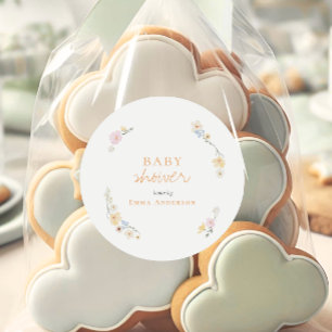 Botaniska Boho-blommor Skript baby shower Runt Klistermärke