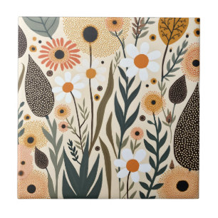 Botaniska Boho Blommor Växter Design 389 Kakelplatta