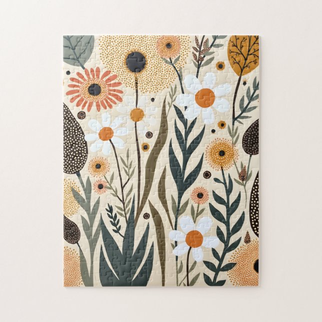 Botaniska Boho Blommor Växter Design 389 Pussel (Vertikal)