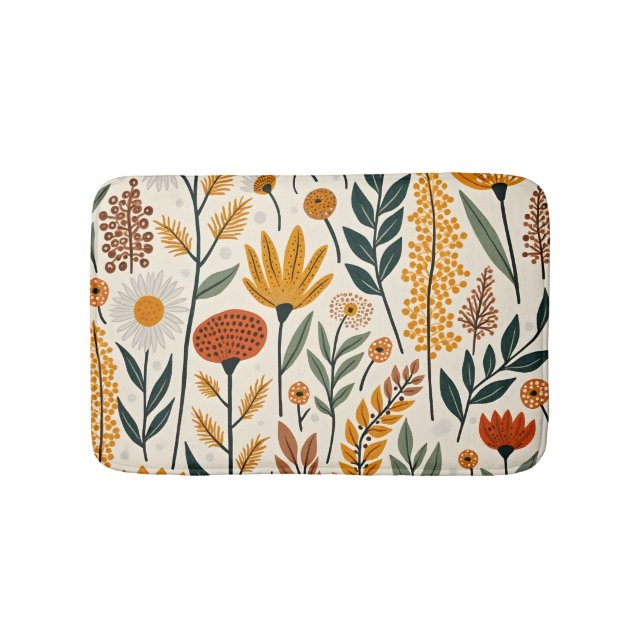 Botaniska Boho Blommor Växter Design 390 Badrumsmatta (Framsidan)