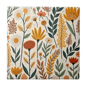 Botaniska Boho Blommor Växter Design 390 Kakelplatta