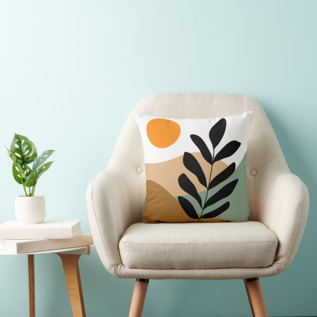 Botaniska Boho Earthy Färg Abstrakt Art Kudde (Stol)