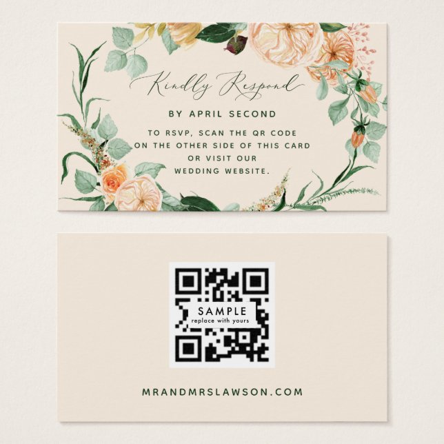 Botaniska Boho Greenery Bröllop QR-koden OSA kort (Framsida & baksida)