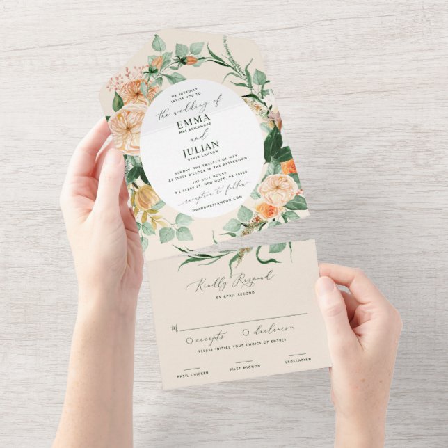 Botaniska Boho Greenery Peach Blommigt Bröllop (Tearaway)