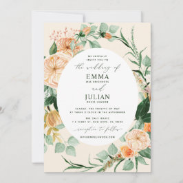 Botaniska Boho Greenery Peach Bloom Blommigt Bröll Inbjudningar