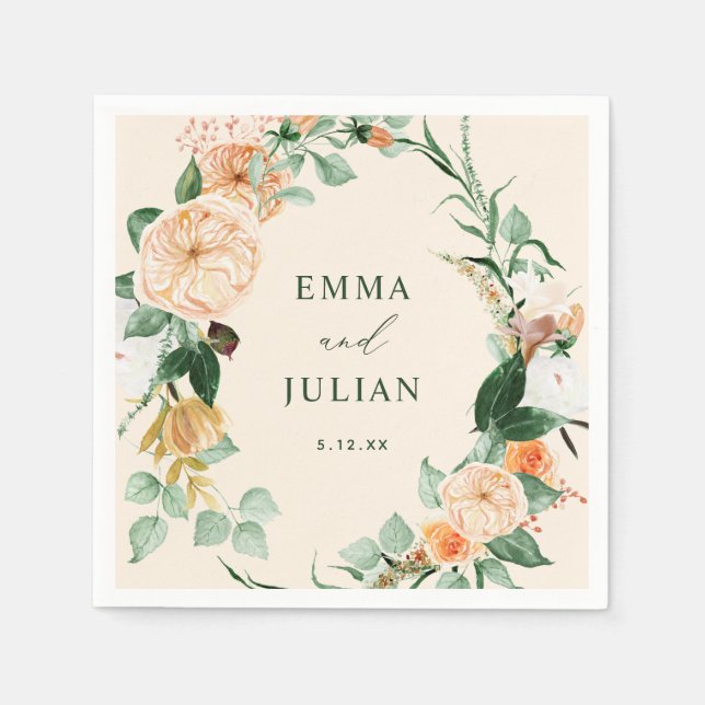 Botaniska Boho Greenery Peach Personlig Bröllop Pappersservett (Framsidan)