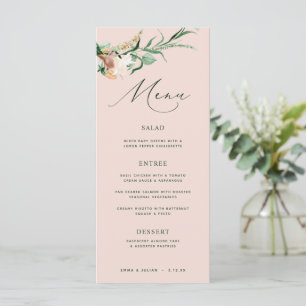 Botaniska Boho Greenery Rosa Bröllop Menu Meny