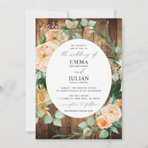 Botaniska Boho Greenery Rustic Woodgrain Bröllop Inbjudningar