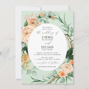 Botaniska Boho Greenery Sage Grönt Blommigt Bröllo Inbjudningar
