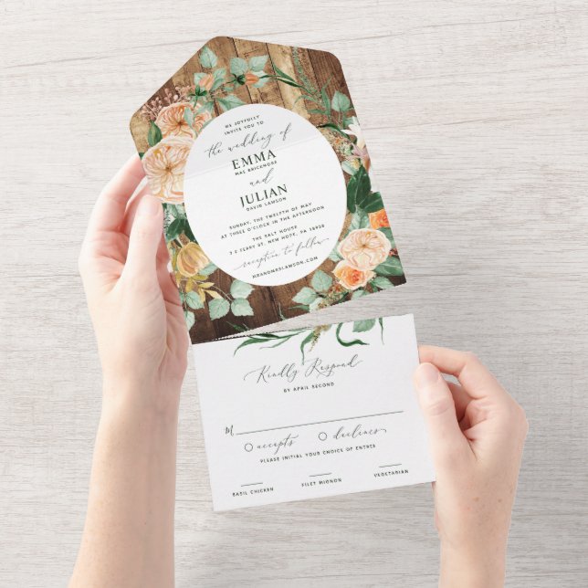 Botaniska Boho Greenery Woodgrain Rustic Bröllop (Tearaway)