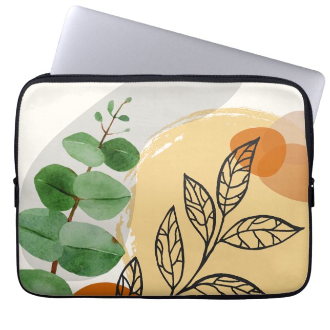 Botaniska Boho-Gröntens Orange Laptop Fodral (Framsidan)
