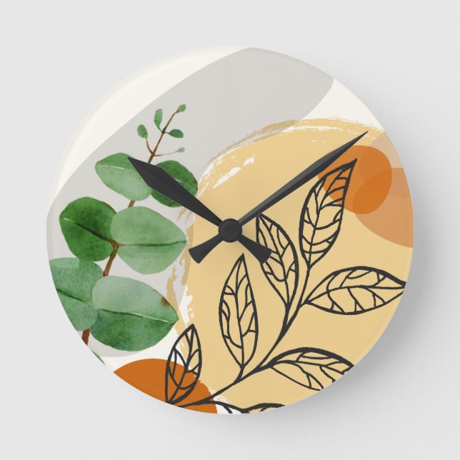 Botaniska Boho-Gröntens Orange Rund Klocka (Framsida)