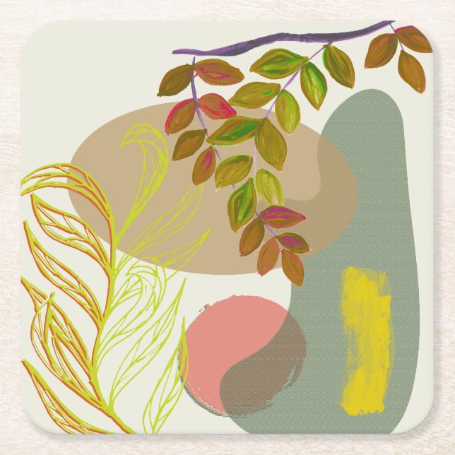 Botaniska Boho-Gultens Grönt Underlägg Papper Kvadrat (Framsidan)