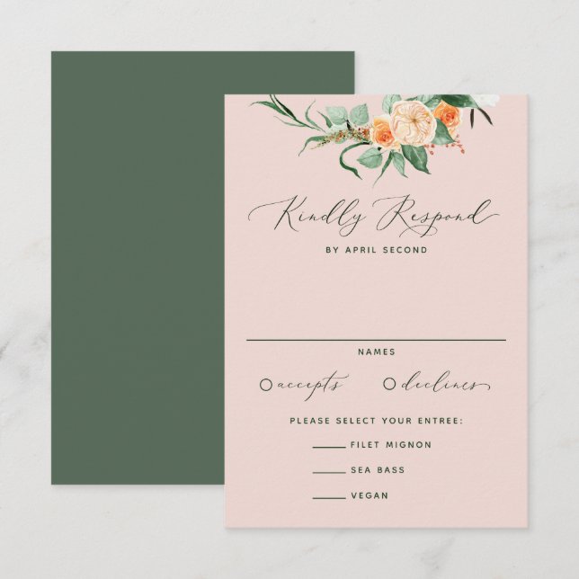Botaniska Boho-Neutralten Greenery  Rosa Bröllop OSA Kort (Fram/baksida)