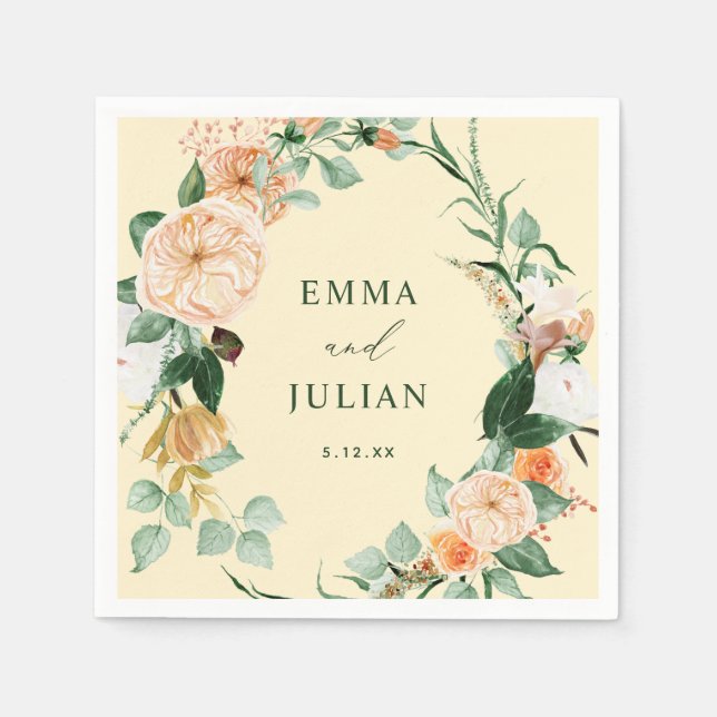 Botaniska Boho Pastel Gult Bröllop Pappersservett (Framsidan)